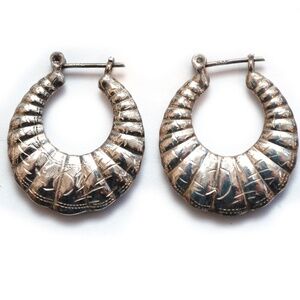 Vintage Crescent Horseshoe Hoop Earrings Engraved Boho Silver Southwest